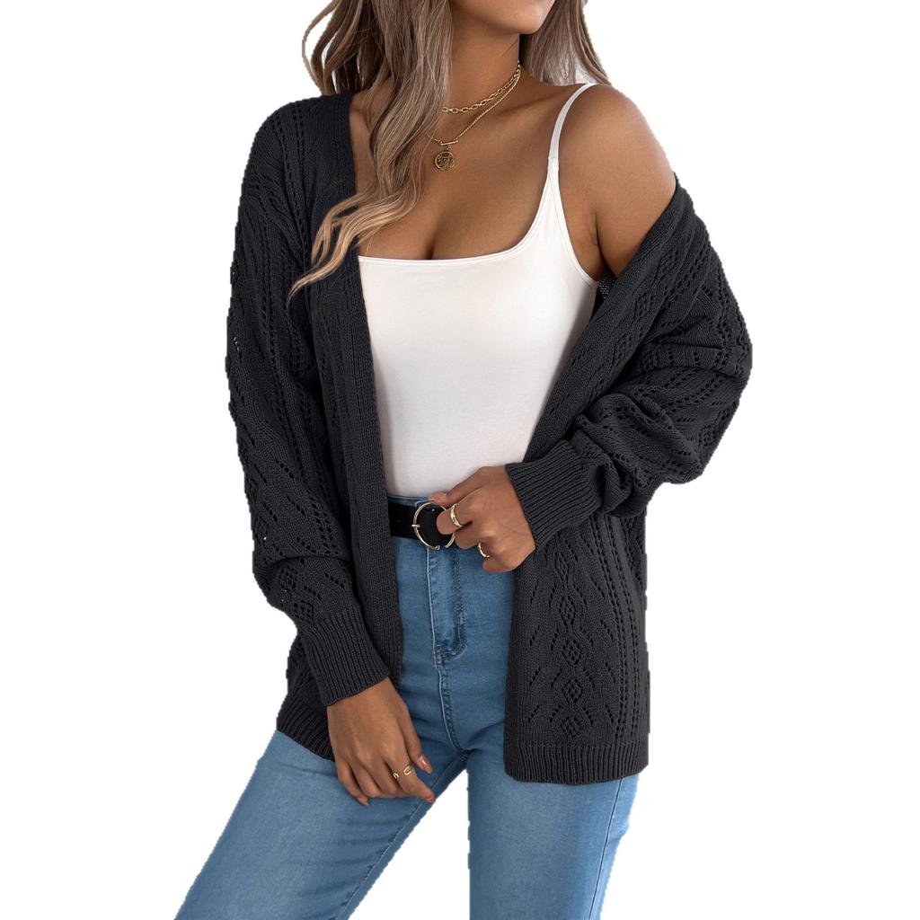 Early Autumn Casual Hollowed-out Lantern Long-sleeved Cardigan Sweater Mid-length Coat Women's Clothing