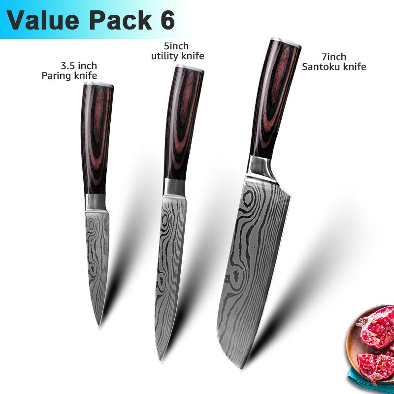 Kitchen Knives 7CR17 High Carbon Stainless Steel Damascus Drawing Gyuto Cleaver Set Slicer Santoku Knife Chef Knife