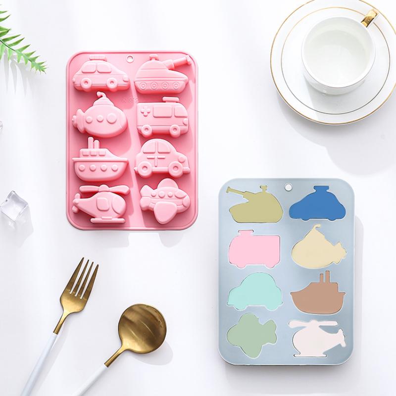 8 Cavity Transportation Theme Silicone Molds Car Airplane Ship Shaped Candy Mold Candy Chocolate Baking Accessories