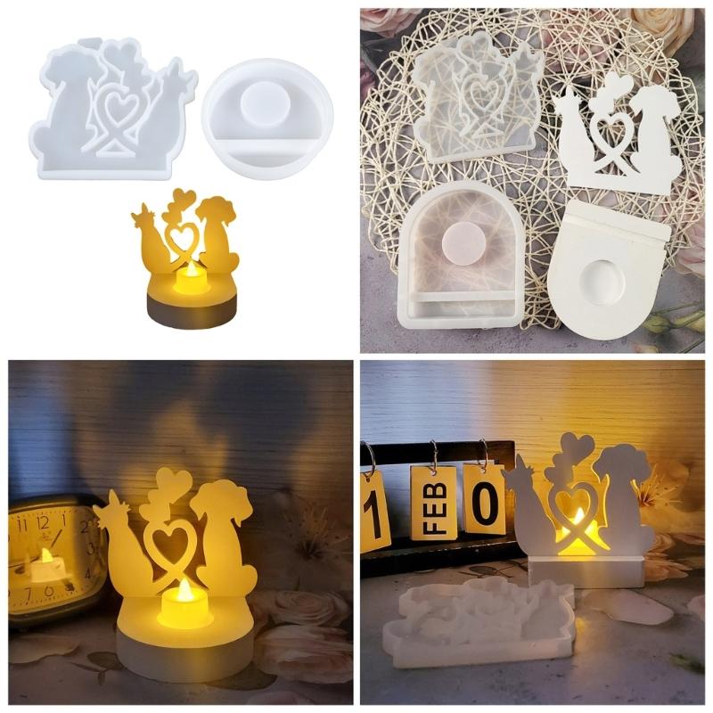 Kitten Puppy Animal Shape Silicone Candlestick Molds for Making Candle Stand Tealight Holder Epoxy Resin Silicone Molds