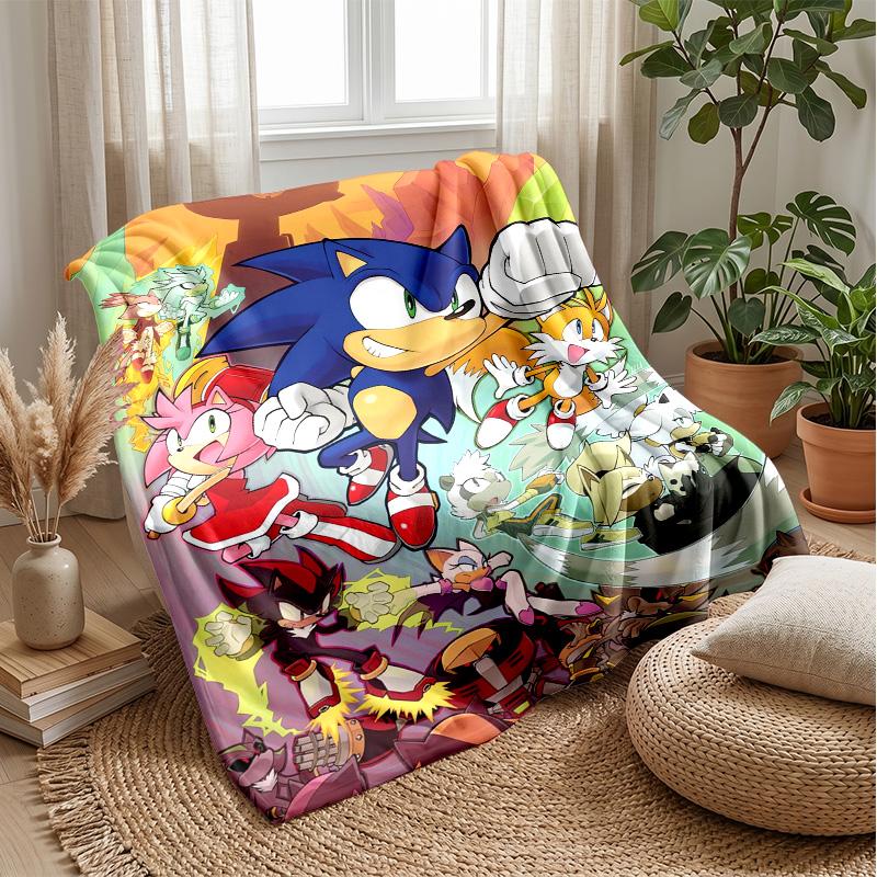 Sonic Printed Flannel Blanket Skin Friendly Warm Decorative Throw for Indoor Couch Bed Daily Use