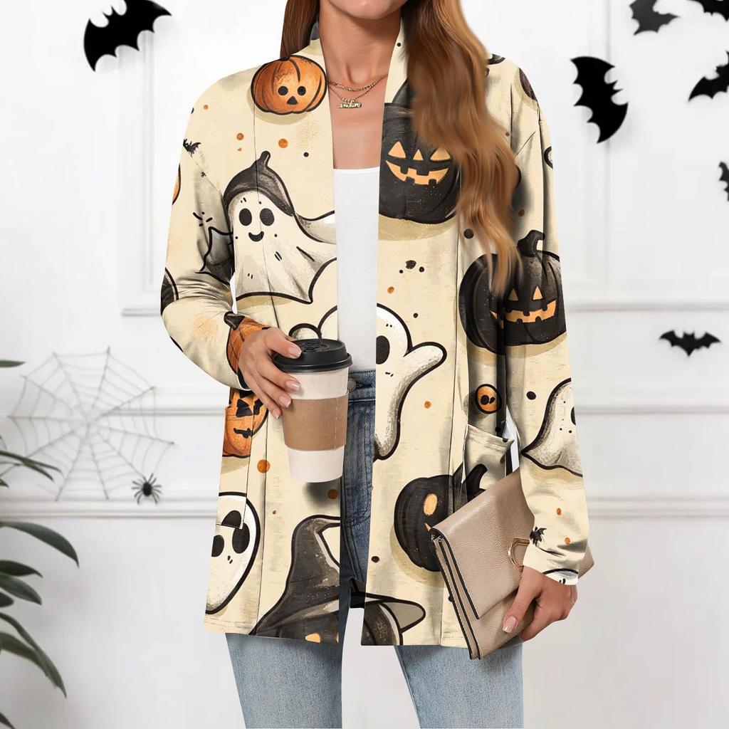 Dámské lehké kardigany s otevřeným předním dílem, dlouhým rukávem, ležérního volného střihu, tenké kardigany s kapsami