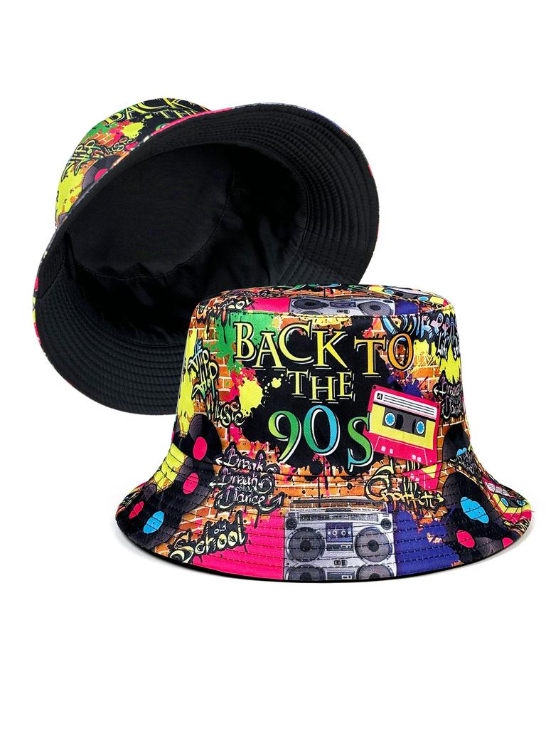 Mode Retro Graffiti 80er 90er Fischerhut Für Männer Frauen Lustiger Sommer Frühling Strand Anglerhut Packbar Outdoor Sonnen Fischerhut