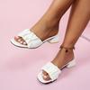 Large size open-toed low-heeled slippers women's summer new fashion pleated one-character cool slippers