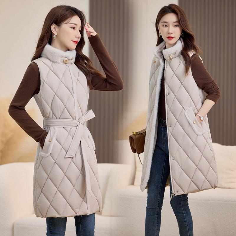 New fall and winter women's hair collar sleeveless undershirt solid color thickened warm sports and leisure loose lightweight jacket