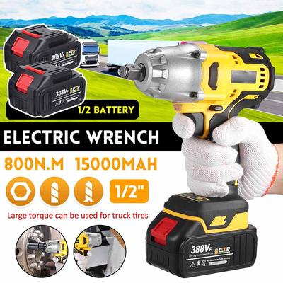 18V Electric Impact Wrench 800N.m Brushless Cordless Wrench Rechargeable 1/2 Inch Li-ion Battery for Car Tires Power Tools