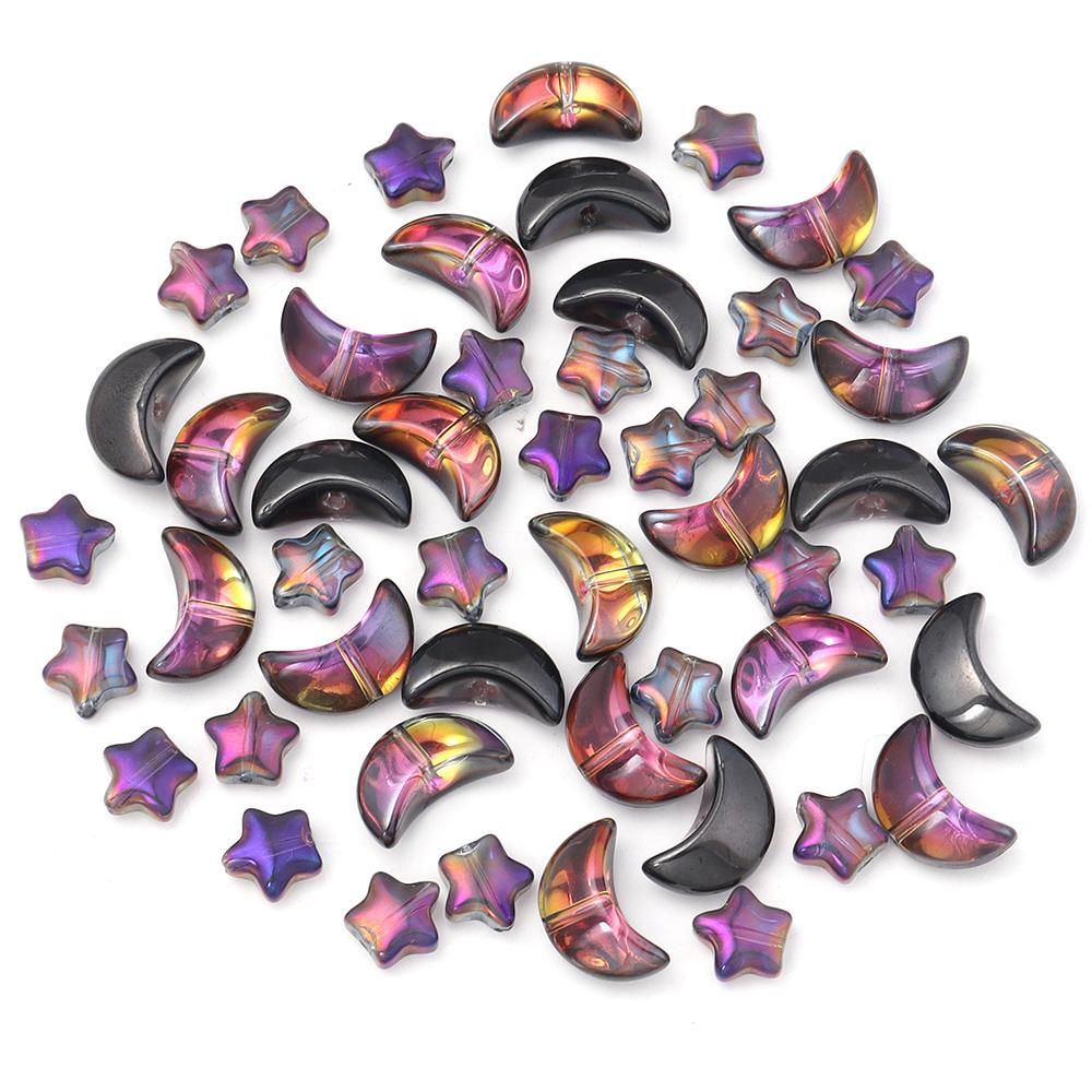 50Pcs Colored Crystal Glass Beads Mixed Star Moon Loose Pendant Beads For DIY Crafts Jewelry Handmade Earring Necklace Accessory