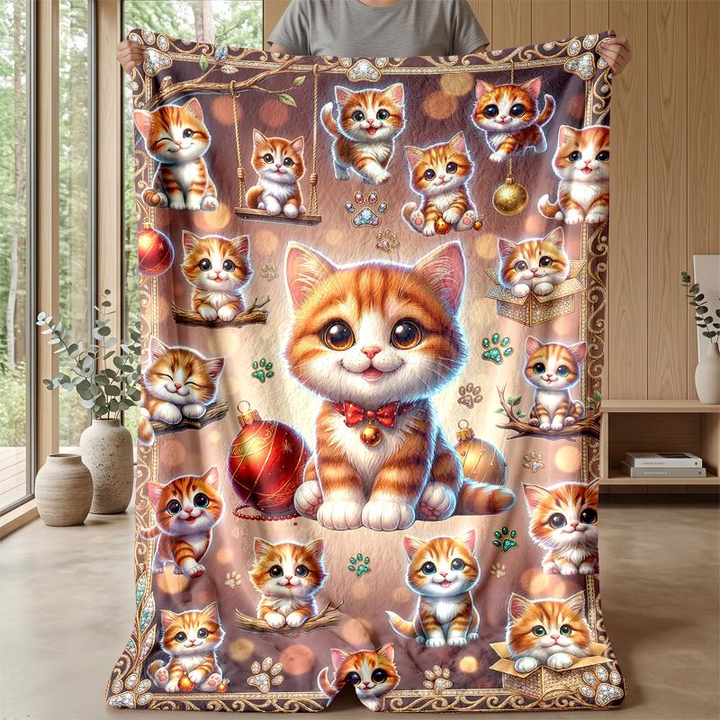 Kittens in Hammock with Flowers Theme blanket Lightweight Warm Flannel Blanket Decorative Throw Blanket for Home Decoration