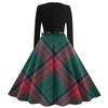 Women's Vintage Plaid Printed Long Sleeve Round Neck Plus Size Evening Prom Dresses