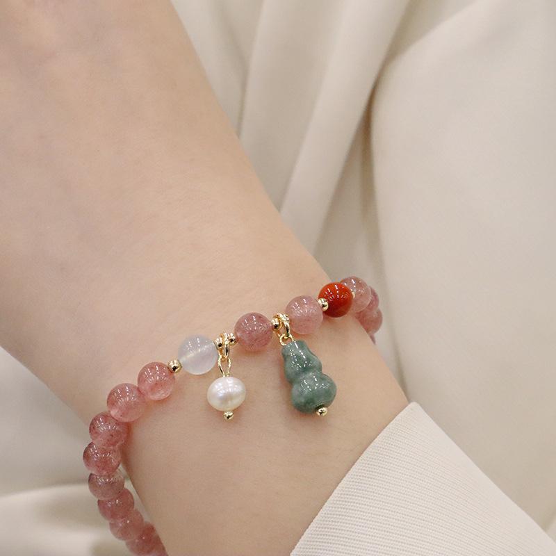 Natural Strawberry Crystal Jadeite Gourd Bracelet Bangles Women Fashion Jewelry Accessories Gift