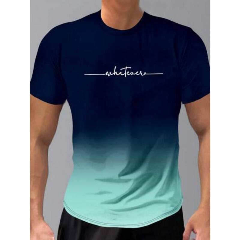 Summer Round Neck 3D Gradient Letters Print Top Fashionable Casual Short Sleeved Men's T-shirts