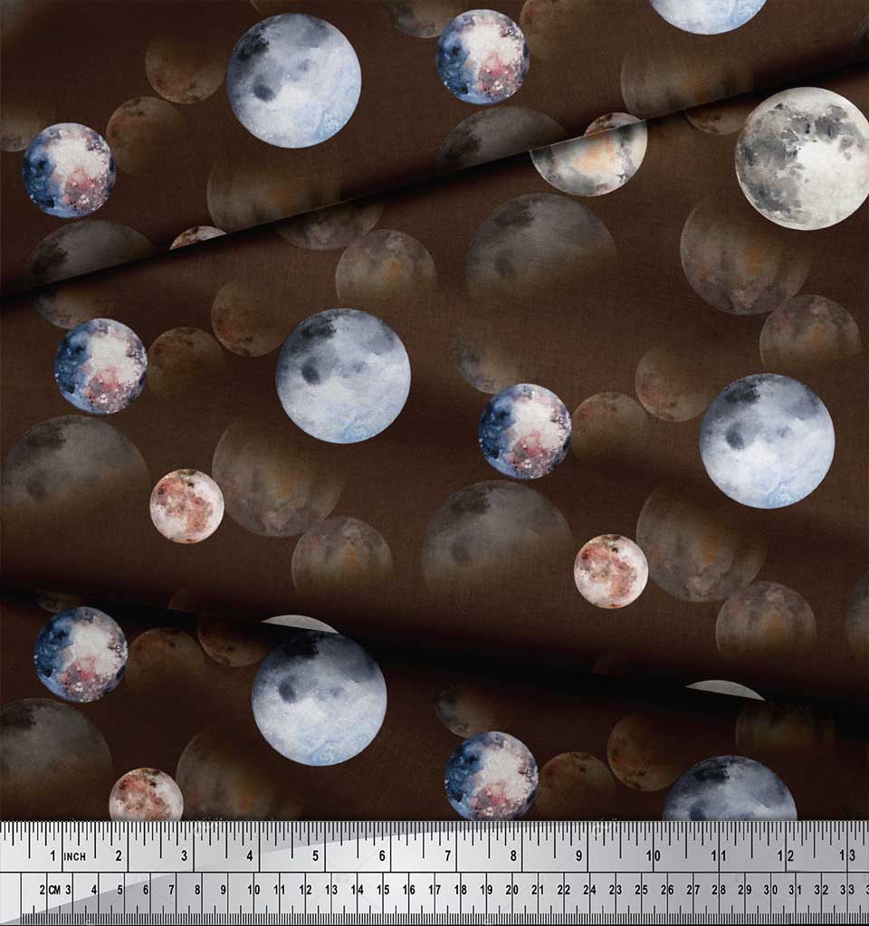 Soimoi Black Poly Crepe Fabric Planet Galaxy Decor Fabric Printed Metre 42 Inch