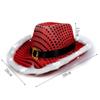 Red Sequin with White LED Light Cowboy Hat Santa Claus Black Ribbon Gold Buckle Western Top Hat with Light Hat