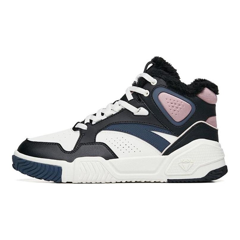 Anta Flame Abrasion Resistant High Top Skateboard Shoes Women's Black White Purple 122248990R-4