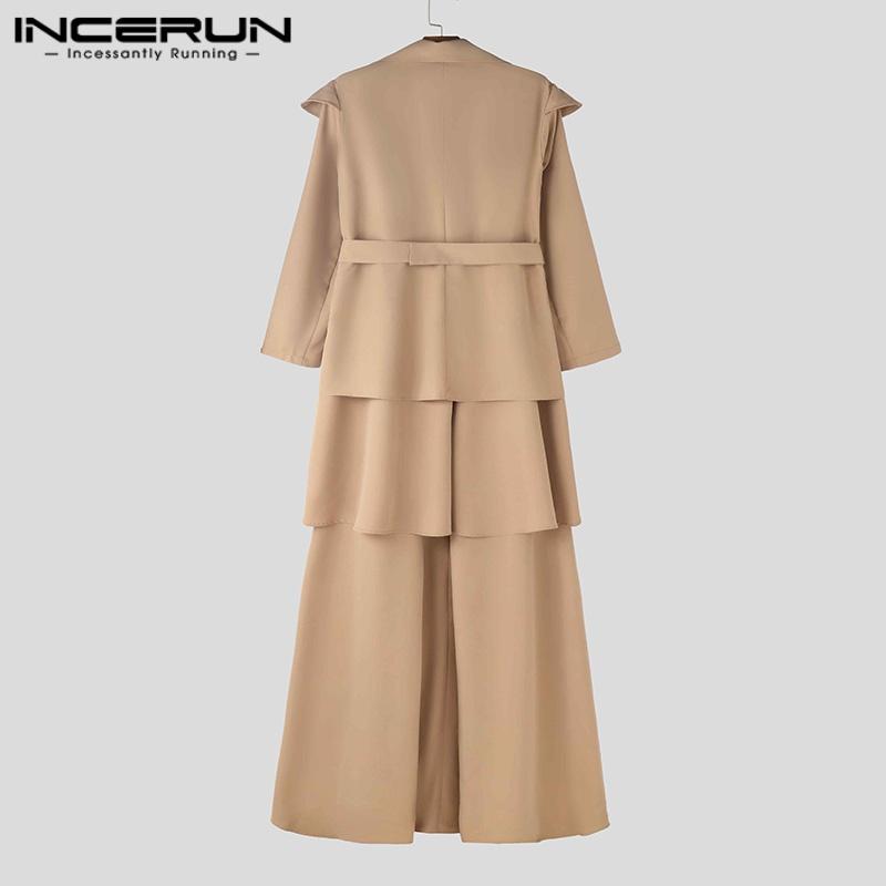 INCERUN Men Lapel Neck Long Sleeve Irregular Ruffled Layers Splits Casual Long Blazer