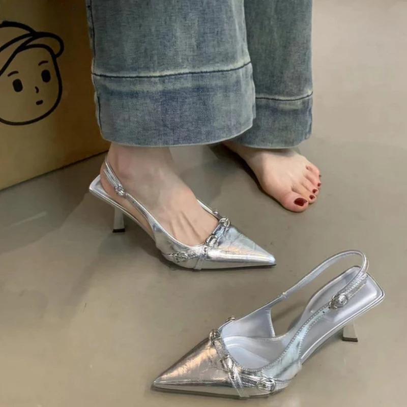 Fashion Women's Sandals 2025 Summer High Heel Sandals Dancing Party Pumps for Women Pointed Toe Sandals Fashion Shallow Singbacks Shoes