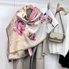Autumn and winter national style plants and flowers new landscape painting elegant women imitation cashmere warm scarf fashion retro shawl