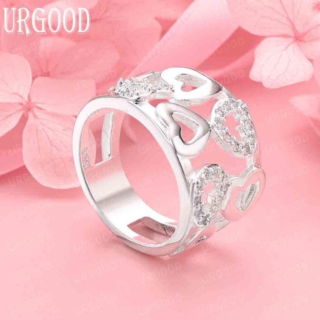 925 Sterling Silver Heart AAA Zircon Ring Wedding Woman Charm Jewelry