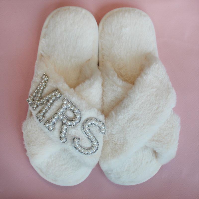 Women's Plush Velvet Furry Wedding Indoor Slippers