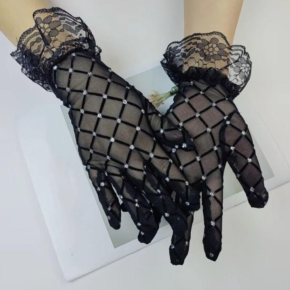 

Breathable Lace Rhinestone Gloves Sexy Mittens New Sunscreen Gloves Women