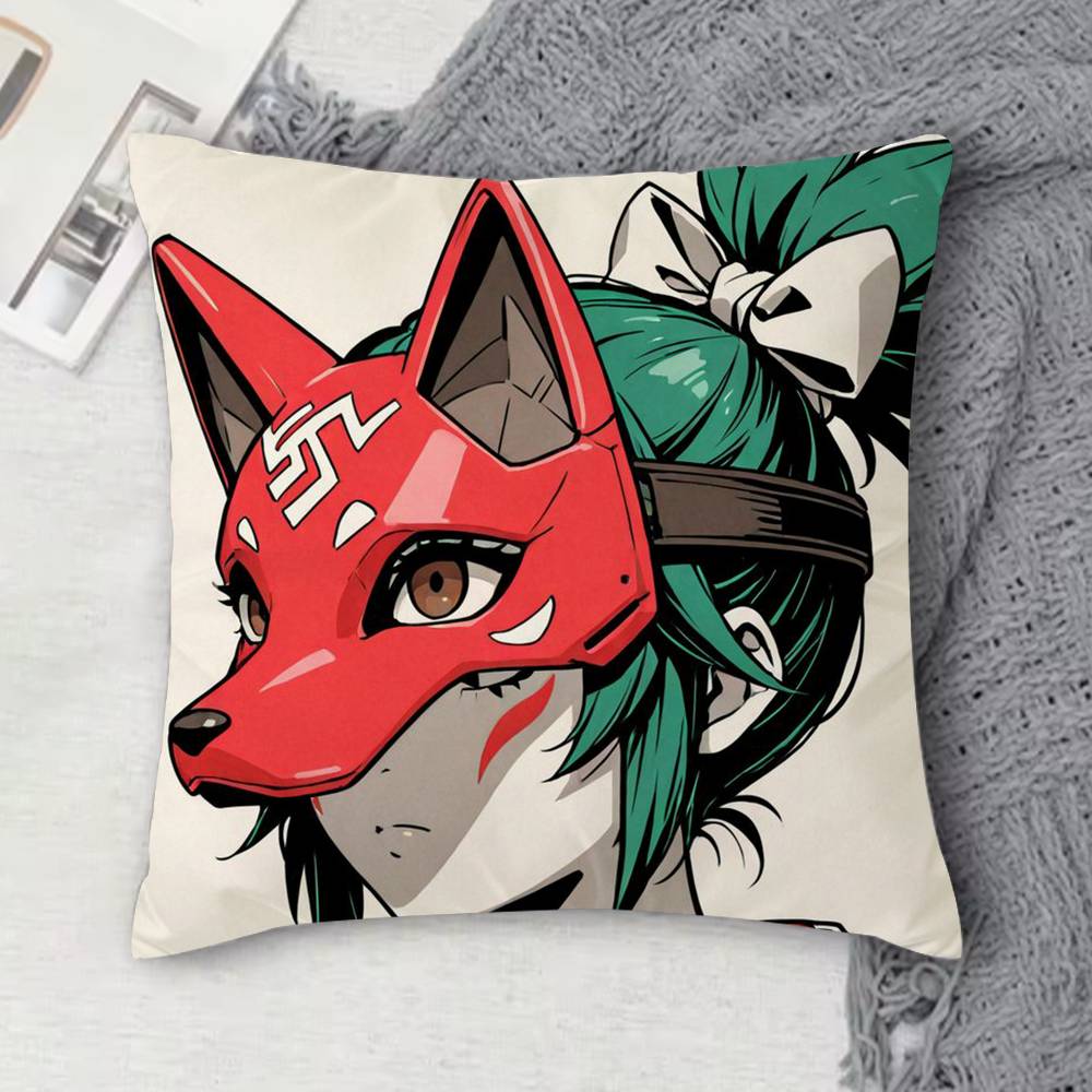 O-Overwatch Kiriko Double-Sided Printed Square Decorative Cushion Cover For Sofa Living Room Home Decor