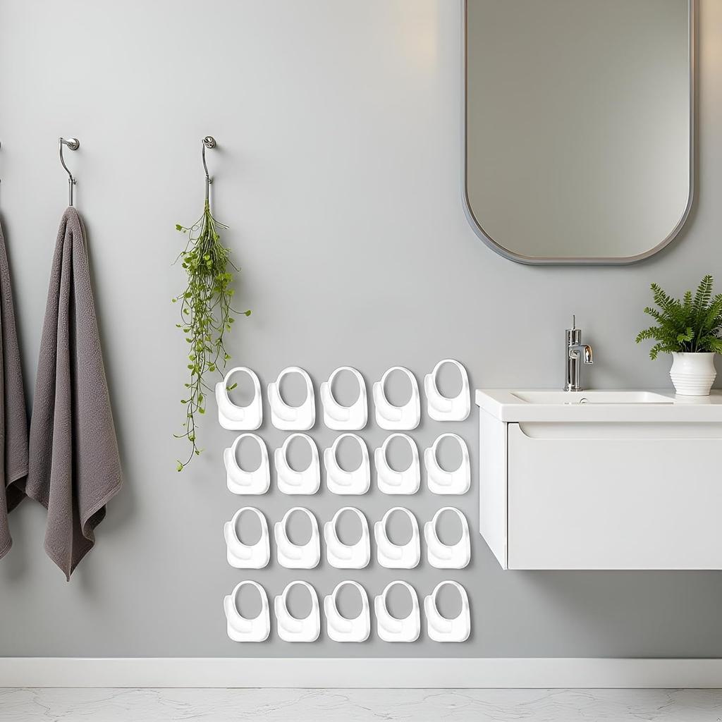 20-Pack Invisible Adhesive Hooks - Heavy Duty Clear Wall Hangers for Bathroom/Kitchen Organization, Damage-Free Removable Hooks for Towels, Utensils