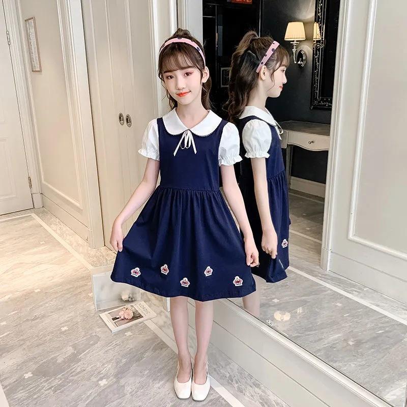 Summer Korean Style Doll Collar Dresses for Girls - Trendy Princess Skirt for Primary and Secondary Students