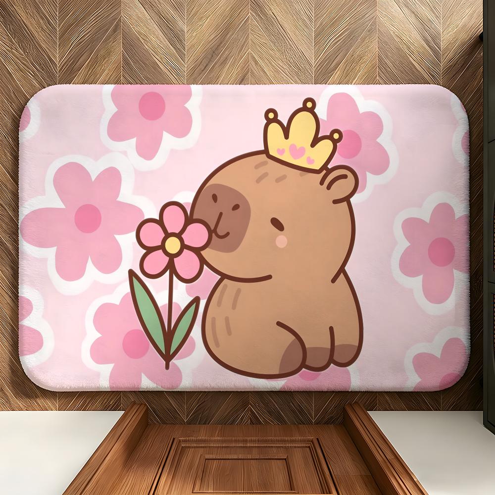 Animal C-Capybara Floor Mat Soft Flannel Entrance Door Mat Non Slip Absorbent Bathroom Bedroom Floor Rug