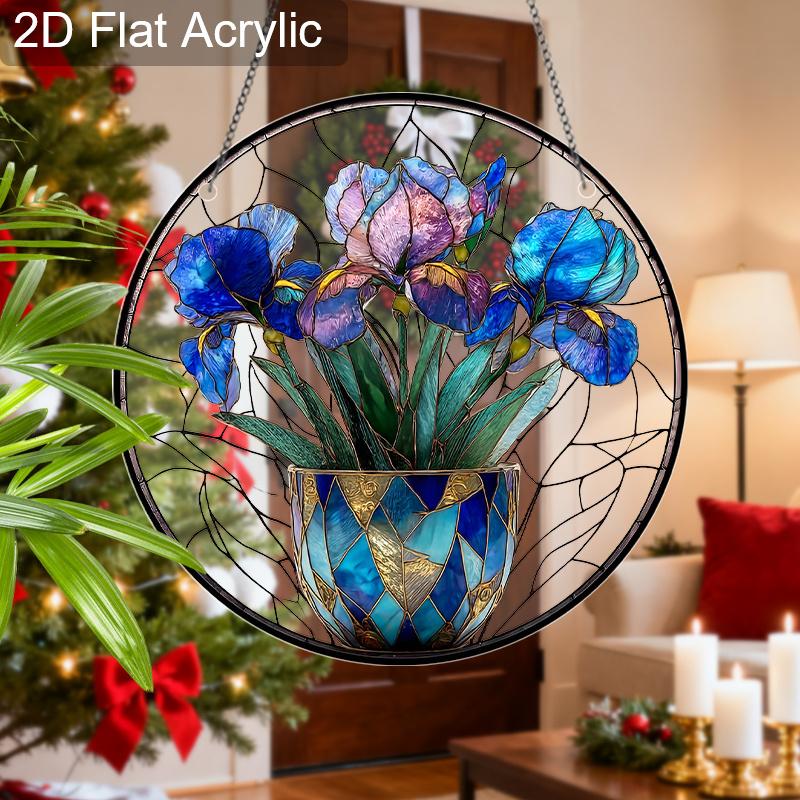 Acrylic Iris Flower Suncatcher Stained Glass Effect Window Hanging Ornament Floral Gifts for Mom Grandma