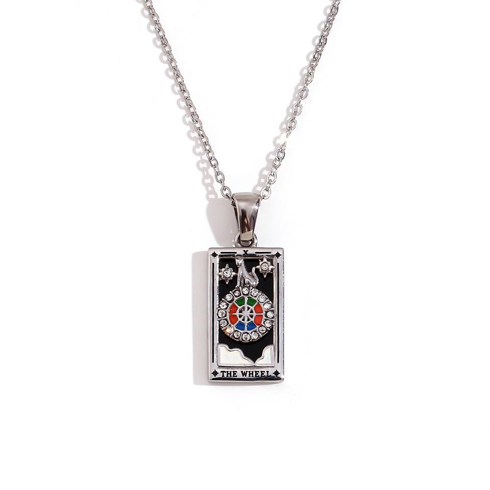 18K Gold-Plated Stainless Steel Tarot Card Necklace - European & American Retro Style