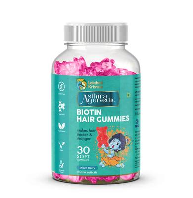 Lakshmi Krishna Naturals Biotin Haar-Gummis | Unterstützt Haarwachstum & Haarausfall-Kontrolle | Mit Zink, Vitaminen & Präbiotika | Ohne Zuckerzusatz | 30