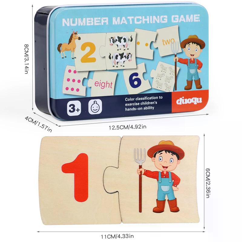 Scatola di Ferro per Bambini Illuminazione Numerica Puzzle di Legno con Animali e Cibo a Coppie Gioco di Allenamento al Pensiero Logico Giocattoli Educativi