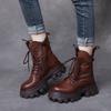 Women Genuine Leather Short Boots Round Toe Motorcycle Boots Handmade Retro Street Style Winter Warm Fur Women Flats Ankle Boots