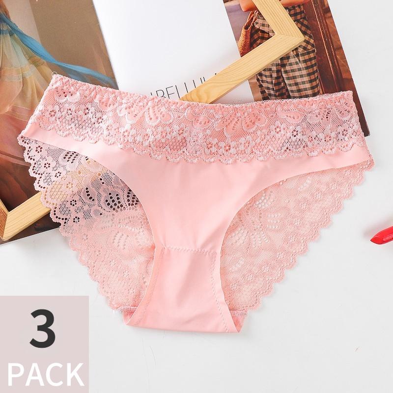 3 Pcs Lace Panties Pack Sexy Intimate Lingerie Lace Nylon Erotic Briefs Transparent Knickers