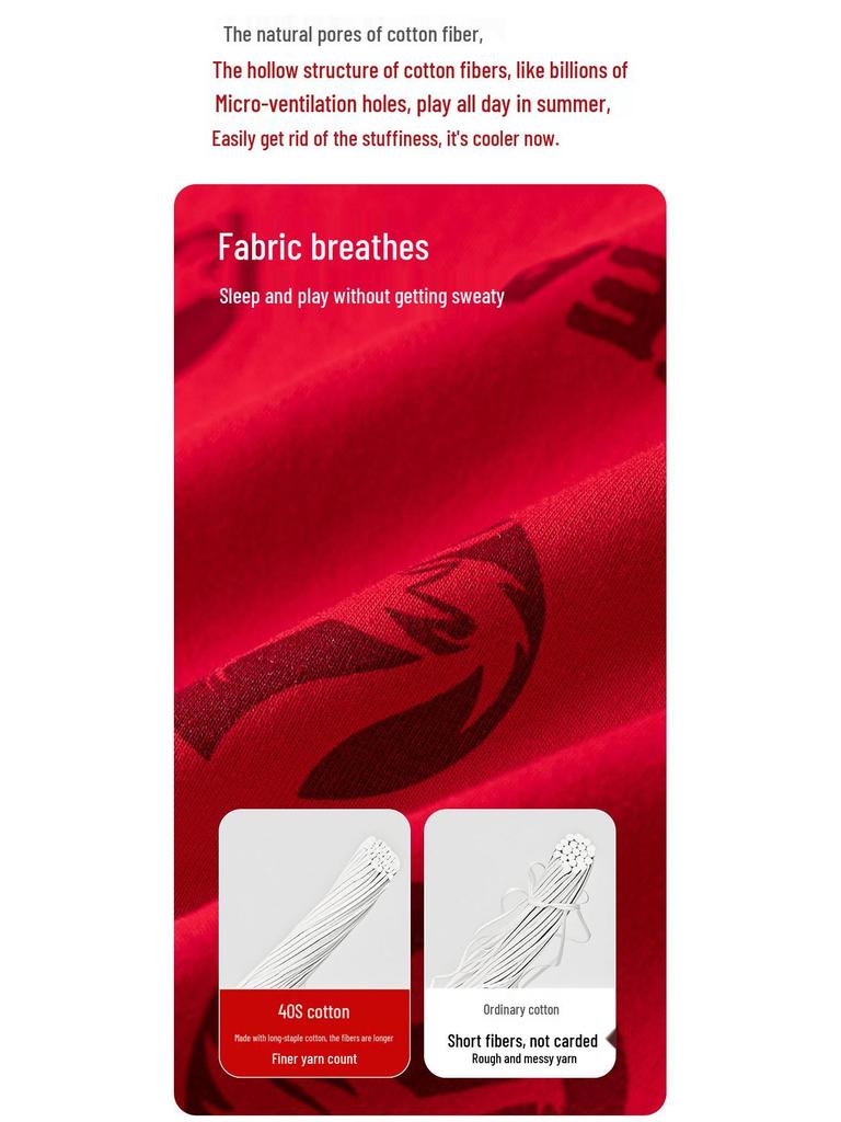 Children's Year of the Dragon Red Cotton Base Layer Set - Autumn/Winter Pajamas for Boys and Girls