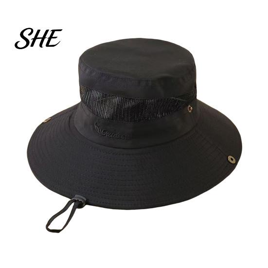 Foldable Travel Hat for Vacation Summer Mesh Spliced Bucket Men Women, Extra Wide Brim Sun Outdoor Hiking with Adjustable Drawstring, Portable