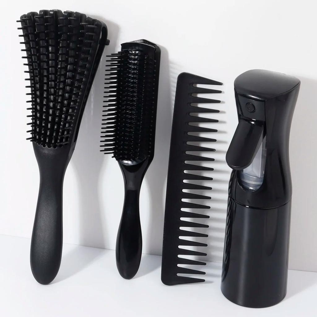 4pcs Hair Brush Set with Hair Spray bottle,Detangling Brush and Hair Comb Set for Men and Women Getting Shine Makes Hair Smooth