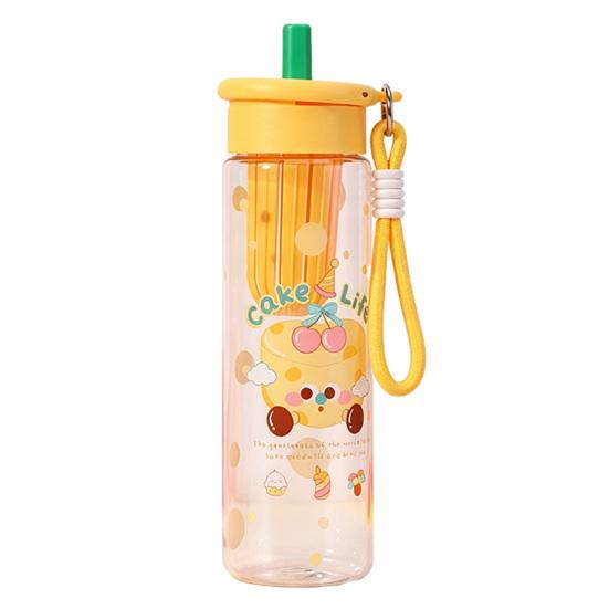 Water Cup with Soft Rubber Lanyard, Portable Leakproof Multi-Sealing Lid Water Bottle with Removable Tea Separator, Large Capacity Kids School Travel
