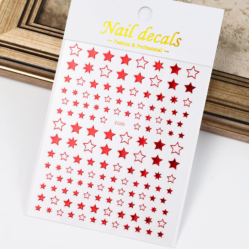 Black White Star 3D Nail Art Sticker Y2K Pentagram Self-Adhesive Decals Laser Shiny Glitters Starlight Manicure Ornaments Slider