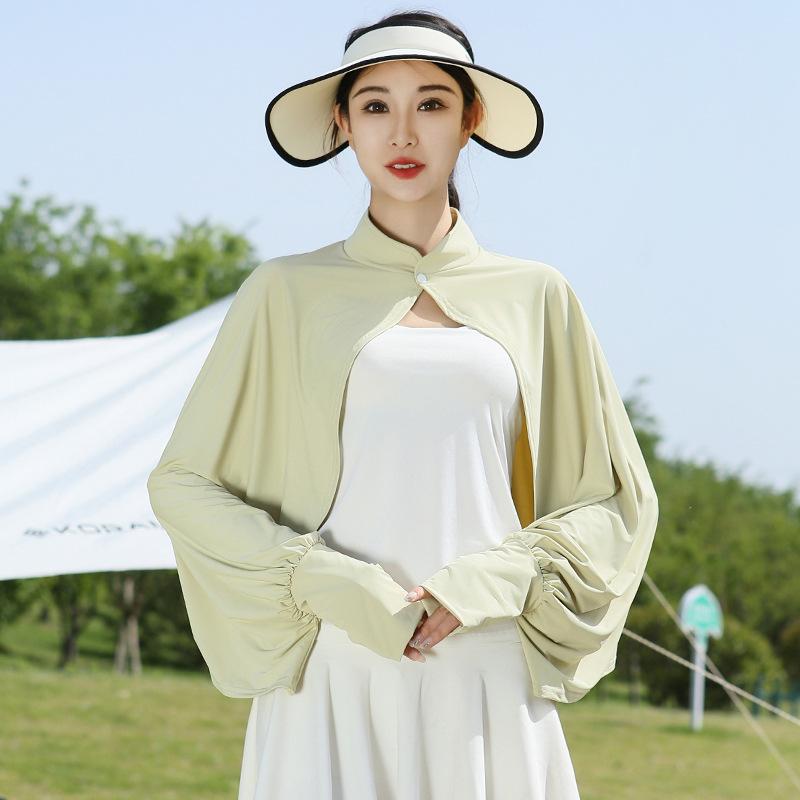 Ice Silk Sunscreen Jacket for Women In Summer Shawl for Cycling and Driving Short UV Loose Breathable Long Sleeved Jacket