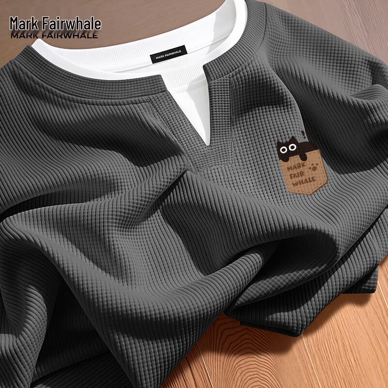 Mark Fairwhale Men's Waffle Knit Long Sleeve Fake Two-Piece T-Shirt