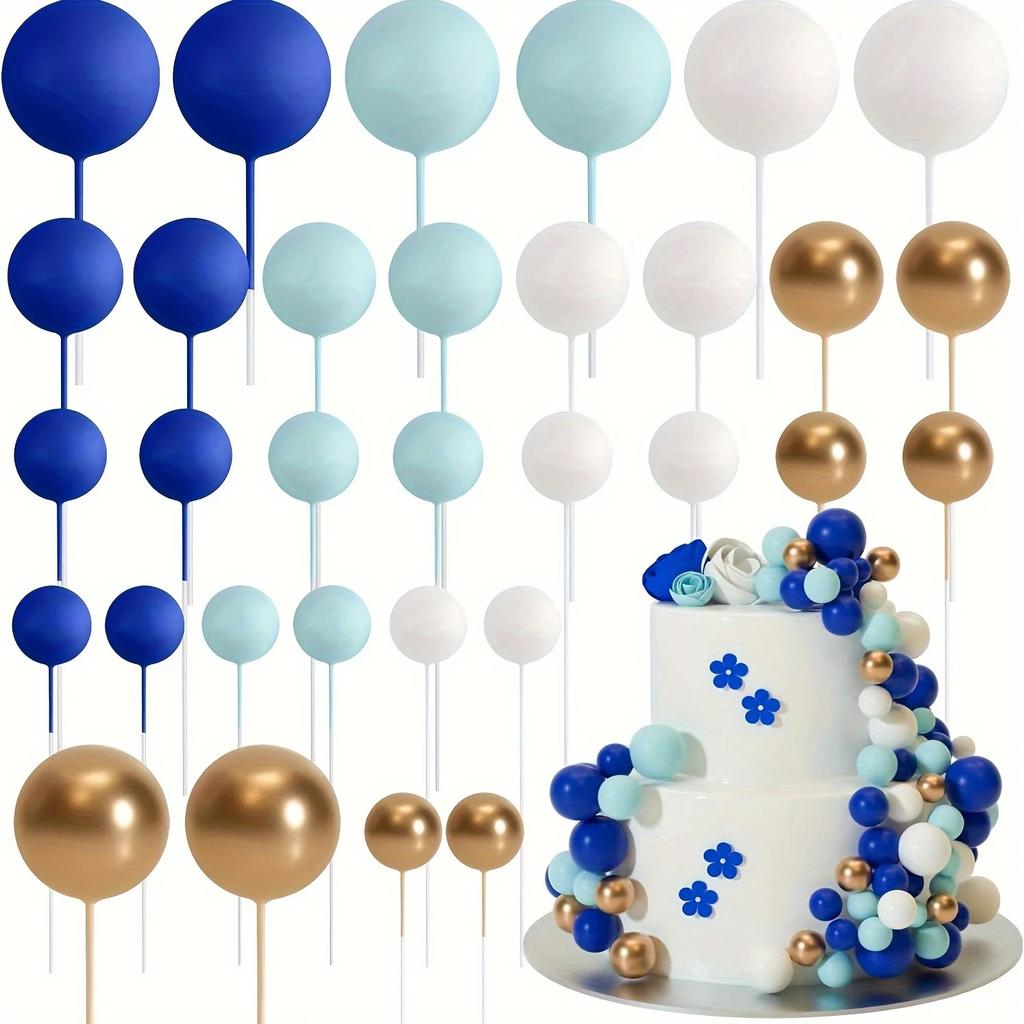 20Pcs Happy Birthday Cake Gold And Silver Foam Ball Wedding Party Birthday Cake Anniversary Party Decor DIY Christmas Decoration