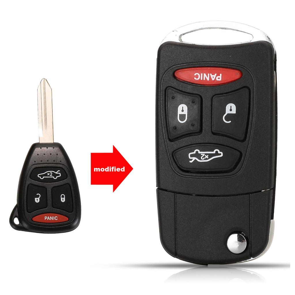 Jingyuqin Modifizierter Eintrag 3/4 Tasten Klappbarer Fernbedienungs-Autoschlüsselgehäuse-Rohling für Chrysler Town Country Dodge Grand Caravan Jeep