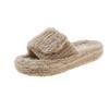 New one-word fluffy slippers for women's outer wear 2025 popular indoor warmth Velcro soft cotton drag foreign trade