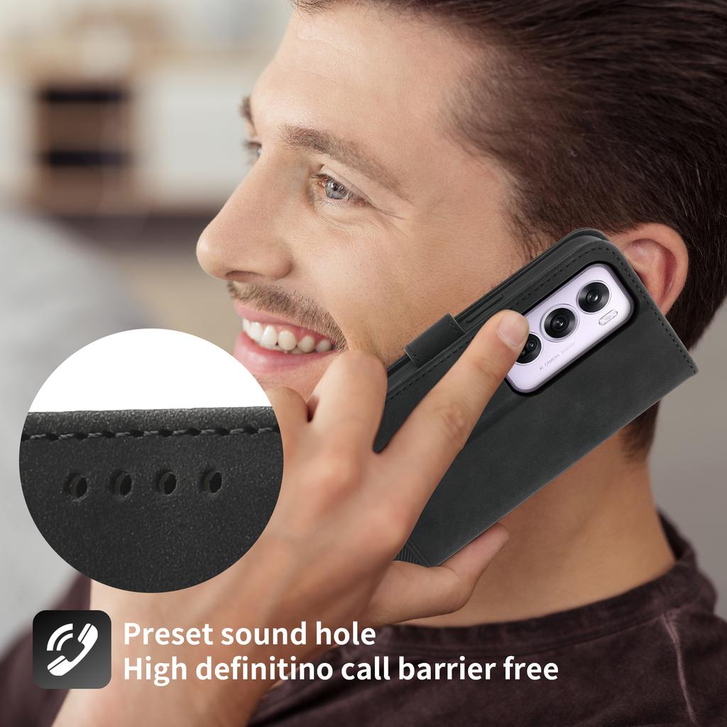 DIERFENG DF-03 For Oppo Reno12 Pro 5G (Global) Wallet Case Lines Imprint Leather Stand Phone Cover