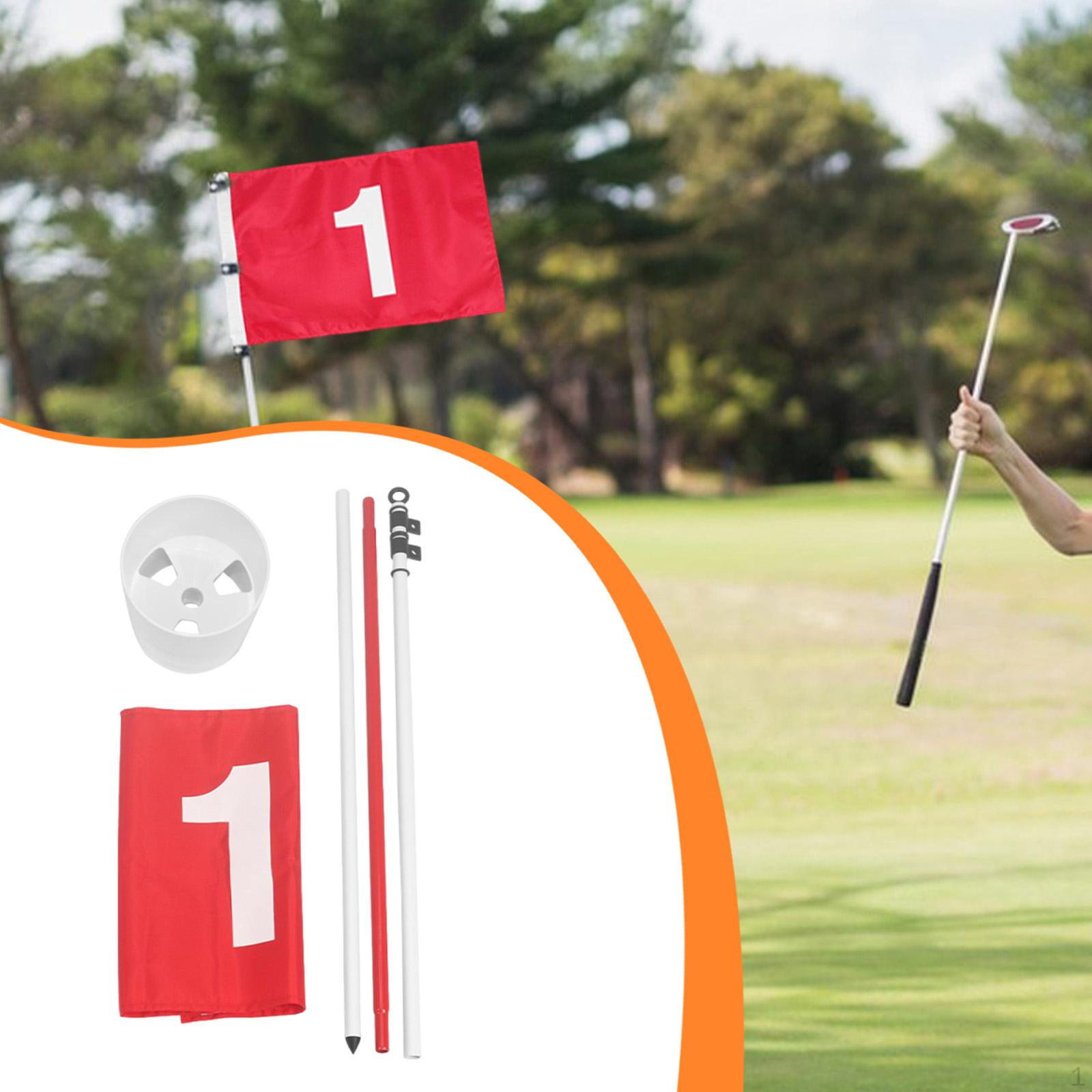 Golf Flagstick Flagpole Detachable 3 Section Pin Flag Red for Outdoor Putting Green Lawn With 3 hole cup