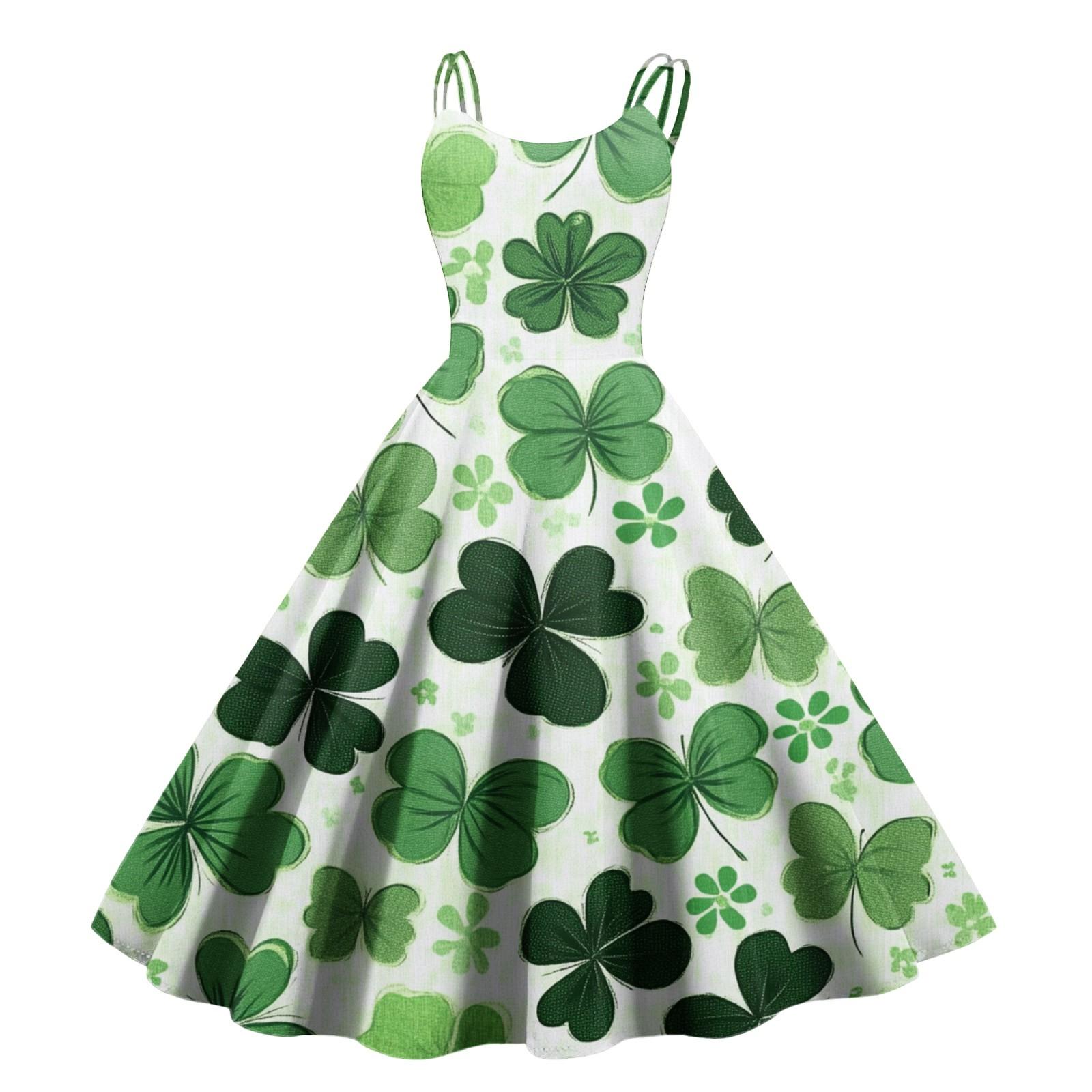 

Женская мода ул.. Сексуальное винтажное платье с открытыми плечами с принтом ко Дню Святого Патрика XL светло-зеленый