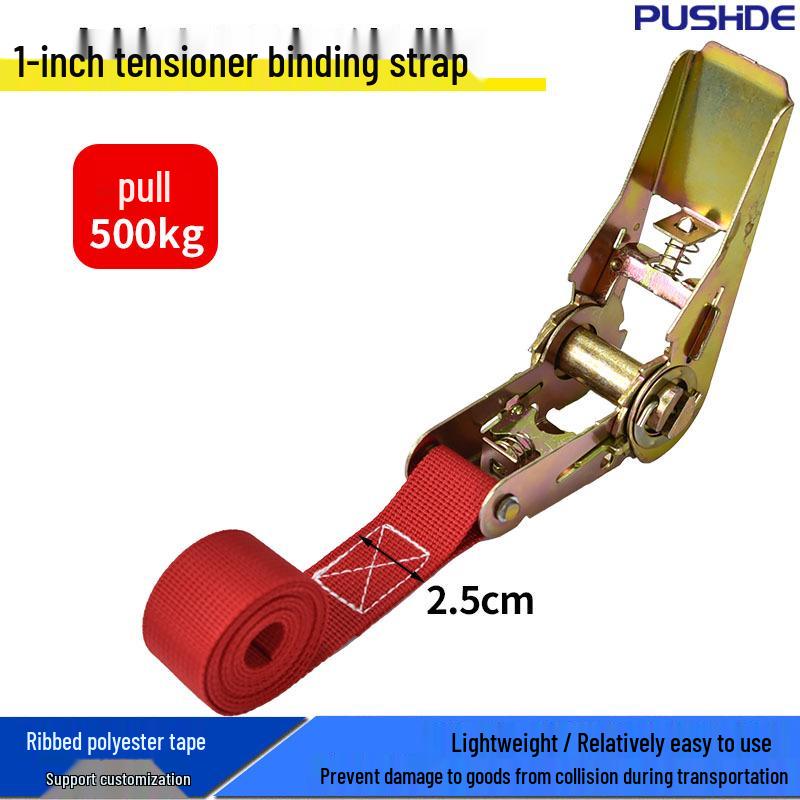 1-Inch Hookless Ratchet Tensioner, Multi-Color Polyester Rope Tightener for Cargo and Pallet Securing.