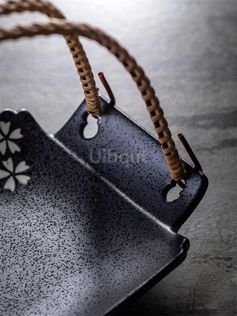 Japanese Ceramic Cuisine Tianfu Fried Dish plate with handle Handheld Dish Hanging Fruit sushi Dim sum Hotpot Vegetable tray