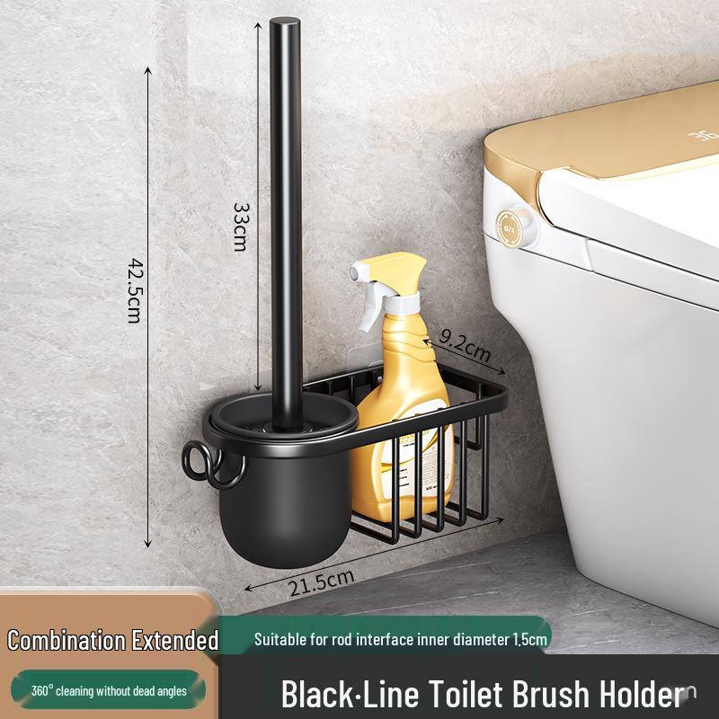 Wall-Mounted Soft Bristle Toilet Cleaning Set with Long Handle and Storage Rack